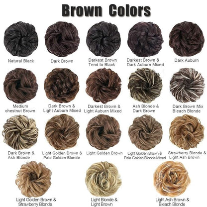 MORICA 2PCS Messy Bun Hair Pieces, Fake Bun Scrunchies for Thin Hair - Curly, Wavy Synthetic Chignon Ponytail - Dark Brown