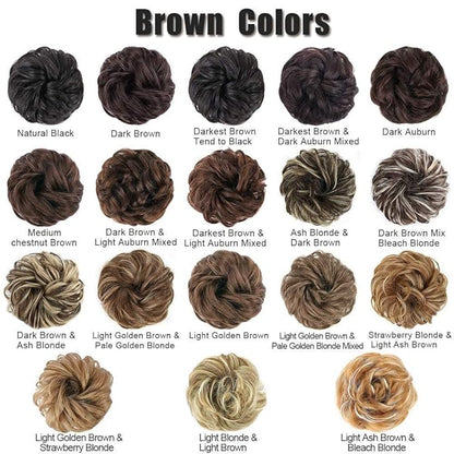 MORICA 2PCS Messy Bun Hair Piece, Fake Messy Bun Scrunchies for Thin Hair Extension, Curly Wavy Synthetic Chignon Ponytail for Women (Natural Black#)