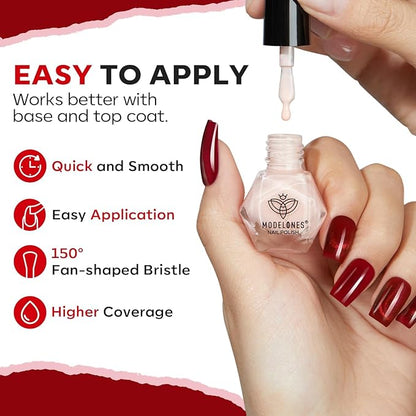 modelones Nail Polish Set, 6 Colors 2025 Summer Classic Apple Red Cat Eye Glitter Mini Quick Dry Nail Lacquer Kit, Ruby Cherry Red Magnetic Sparkle DIY Nail Art Manicure Gift for Women Girls