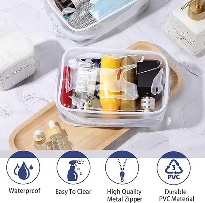 12 Pieces Clear Cosmetics Bag, Clear PVC Zippered Cosmetic Makeup Pouch, TSA Approved Toiletry Bag for Travel, Waterproof Vinyl Plastic Organizer Case for Vacation Bathroom (White Medium)