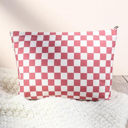 2 Pcs Checkered Makeup Bag Large Cosmetic Bag Toiletry Bag Makeup Pouch Travel Bag Organizer Cute Makeup Brushes Aesthetic Accessories Storage Bag for Women Peach Pink
