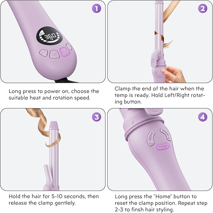 New Version Lanvier Rotating Curling Iron 1 Inch Automatic Curling Wand for Waves; Tourmaline Ceramic Self Curler with 2 Rotating Speed, 11 Adjustable Temperature & Dual Voltage for Worldwide Use