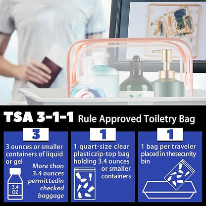 16 Piece Clear Cosmetic Bags, Large Makeup Bags, TSA Approved Toiletry Bag for Travel, PVC Waterproof Pouch with Zipper Make Up Bag for Women and Men Traveling (Pink-L)