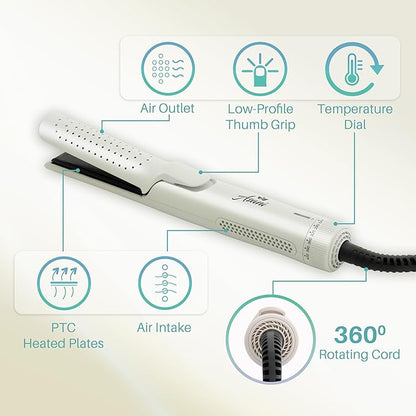 Asani 360° Airflow Styler - 2-in-1 Professional Curling Wand & Hair Straightener - Flat Iron Curler with Cooling Fan, Air Vents - Crimper Styling Tool for Volume & All-Day Curls - For All Hair (White)