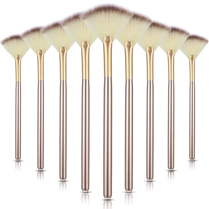 9 Pieces Facial Fan Mask Brushes, Soft Facial Applicator Brushes Tools for Peel Glycolic Makeup for Mud Cream(Champagne)