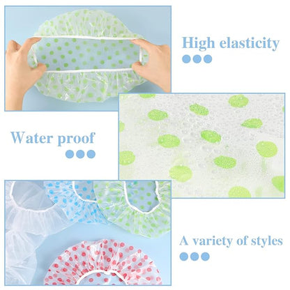 6 Pcs Shower Caps, Waterproof Bath Caps Plastic Reusable Shower Caps Elastic Band Bath Hair Caps for Women Kids