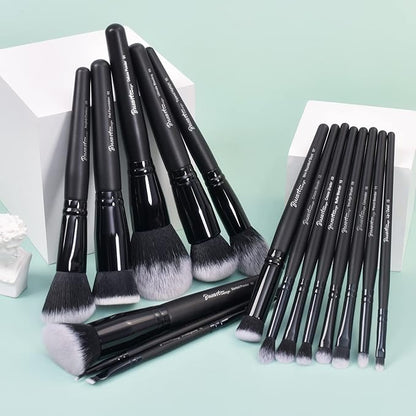 Bueart Design 19Pcs ULTRA SOFT Black labeled DENSE HAIR Makeup Brushes set Contains large powder Flat Foundation Ultimate Blending Make up Brush set Blush Face Brush Concealers contour Eyeshadow