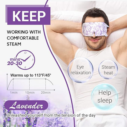 16 Packs Steam Eye Masks for Dry Eyes, Lavender Heated Eye Mask, Relief Eyes Fatigue & Dark Circle, Heat Sleep Mask for Puffiness, Disposable Eye Mask, Moist Hot Compress Eye Patch for Sleeping