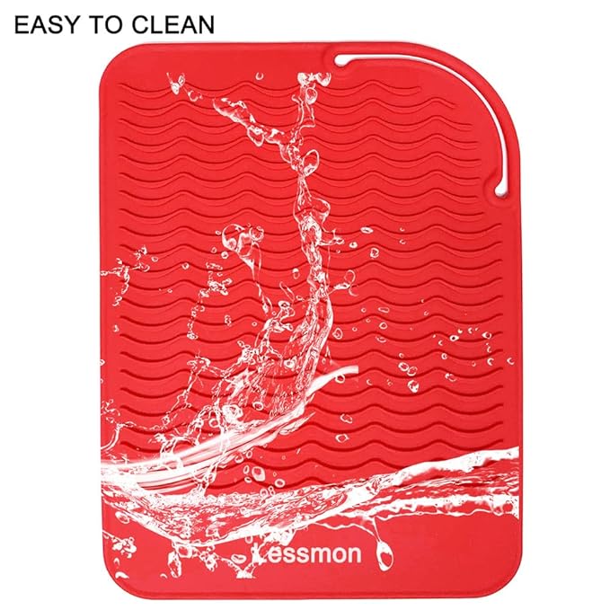 Heat Resistant Mat for Curling Irons, Hair Straightener, Flat Irons and Hair Styling Tools 9" x 6.5", Red