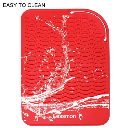 Heat Resistant Mat for Curling Irons, Hair Straightener, Flat Irons and Hair Styling Tools 9" x 6.5", Red