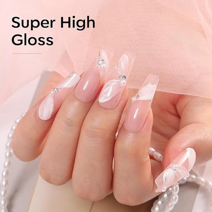 modelones Gel Nail Polish Set 2 Pcs 15 ML Nude Pink Translucent Sheer Glitter French Tip Gel Polish Soak Off LED For Nail Art DIY Shimmer French Manicure At Home For Women Girls