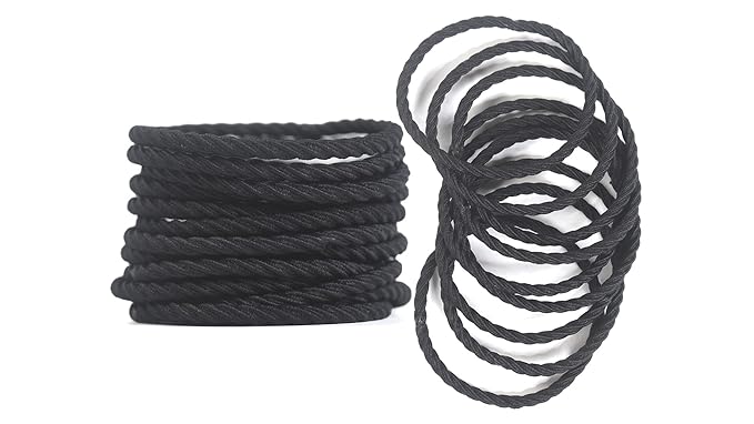No Damage Soft Polyester Hair Ties, No Tug Scrunchies Hair Bands with Strong Elasticity - Black, 50 Pieces