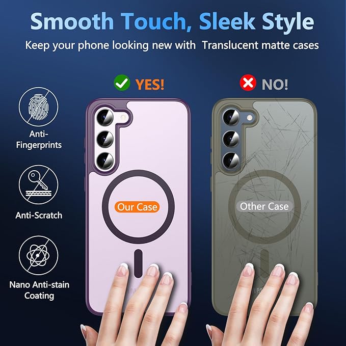 OWKEY for Samsung Galaxy S23 Plus Case 6.6'', Magnetic S23 Plus Case Compatible with Magsafe, [Military Grade Shockproof] Translucent Back Slim Bumper Cover Phone Case Galaxy S23 Plus case, Purple