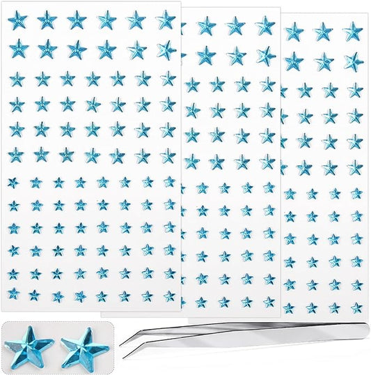 264Pcs Star Face Gems Eye Gems, Self-Adhesive Face Jewels Rhinestones 5/7/10 mm DIY Face Gems Stick on, Patriotic Makeup Gems Rave Accessories for Face Eyes Hair Makeup Body, Crafts (Blue-Star)