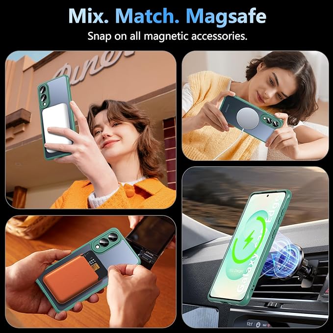 OWKEY for Samsung Galaxy S25 Edge Case 6.65'',Magnetic S25 Edge Case for Magsafe with Tempered Glass Screen, [Shockproof Military] Translucent Back Slim Bumper Cover Phone Case Galaxy s25 Edge,Green