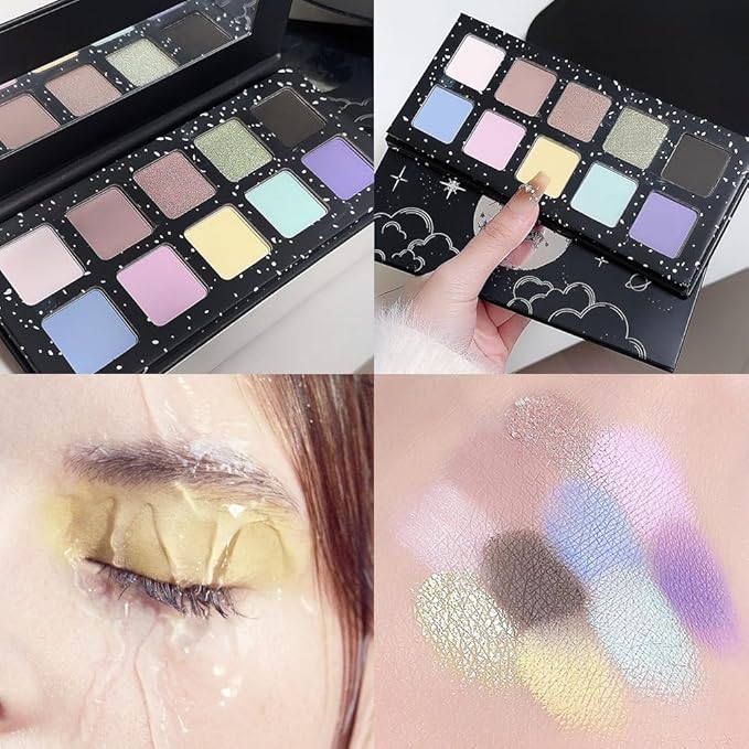 Ten Color Matte Shimmer Eyeshadow Makeup Palette, Nude Brown Green Yellow Blue Purple Pink 10Color Series, Prom Velvety Matte Glitter Finish Eye Makeup Looks,Vegan & Cruelty-Free, Built-in Mirror 02#