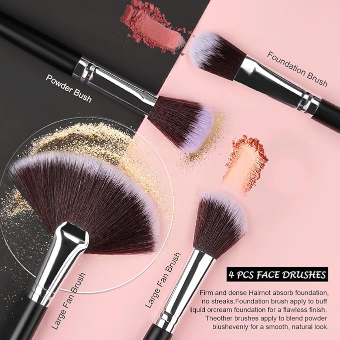 Makeup Brush Set, SOLVE 32 Pieces Professional Makeup Brushes Wooden Handle Cosmetics Brushes Foundation Concealer Powder Face Eye Make up Brushes Kit, Black