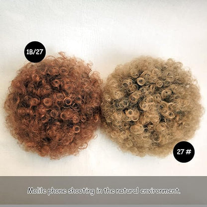 Ombre Brown Afro Puff Drawstring Ponytail Kinky Curly Pony Tail Hair Extensions Synthetic Short Bun Hairpieces for Black Women(1B/27#)