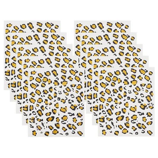 OLYCRAFT 10 Sheets Temporary Cheetah Leopard Print Tattoo Stickers 5x6 Inch Face Stickers Removable for Women Art Party Decor Halloween Costume Black & Gold