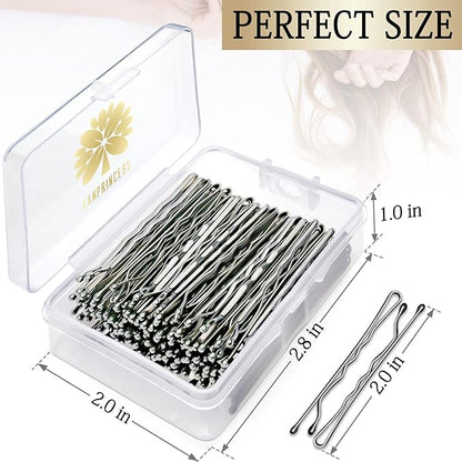 100PCS 2Inches Hair Pins Kit Hair Clips Secure Hold Bobby Pins Hair Clips for Women Girls and Hairdressing Salon With Clear Storage Box(Silver)