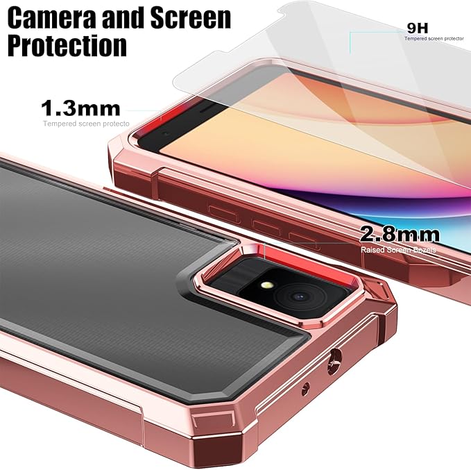Ailiber for TCL K11 Case with Screen Protector, TCL K11 T432W Clear Case, Dual Layer Shockproof Bumper, Clear Transparent [Anti Yellowing], Slim Scratch-Resistant Cover-Rose Gold
