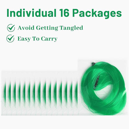 16 Pcs Colored Hair Extensions Curly Wavy Clip in Synthetic Hairpiece Streak for Girls Women Kids, Multi-colors St. Patrick's Day Party Highlights Cosplay Festival Gift(Green)