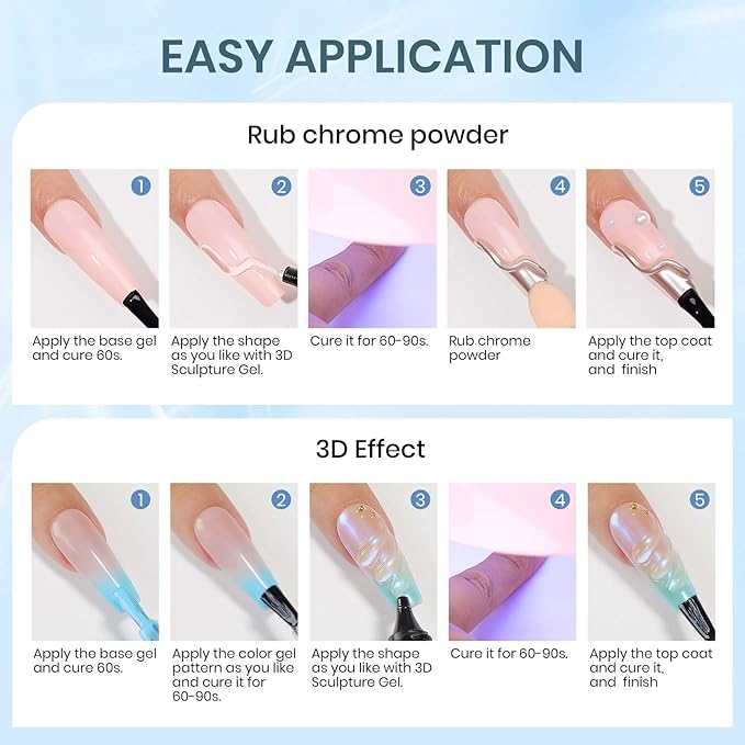 MIZHSE 3D Nail Gel Clear Sculpting for Nail Art Nail Charms 3D Gel Nail Art No Wipe Nail Supplies U V LED Salon Manicure Home DIY