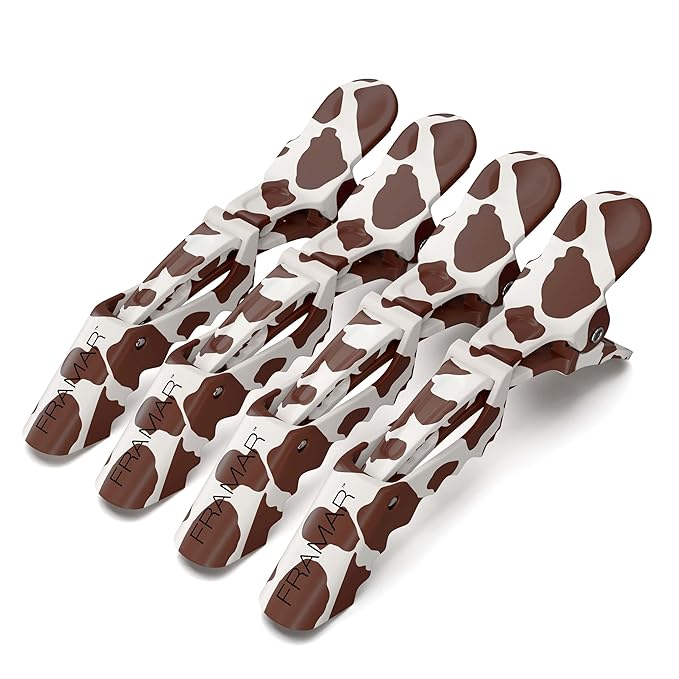 FRAMAR Cow Print Alligator Clips For Hair Styling – Professional Alligator Hair Clips For Women, Western Hair Clip For Women, Cow Print Hair Clips For Styling, Cow Print Stuff – Matte – 4 Pc