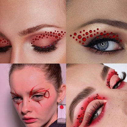 NOOEPC Red Face Gems Hair Gems, Self-Adhesive Face Jewels Eye Jewels Rhinestones 3/4/5/6 mm DIY Face Gems Stick on, Christmas Makeup Rhinestones Gems Rave Accessories for Face Eyes