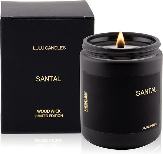 Lulu Candles | Santal | Wood Wick | Luxury Scented Soy Jar Candle | Hand Poured in The USA | Highly Scented Long Lasting (8 Oz. Mason Jar)