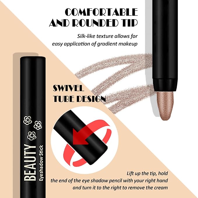 16Pcs Eyeshadow Stick,Matte Glitter Cream Eyeshadow Stick Set,Waterproofing Long Lasting Eye Shadow Sticks,Colorful Highlight Eyeshadow Stick for Eye Makeup,Multi-Use Eyeshadow Pencil