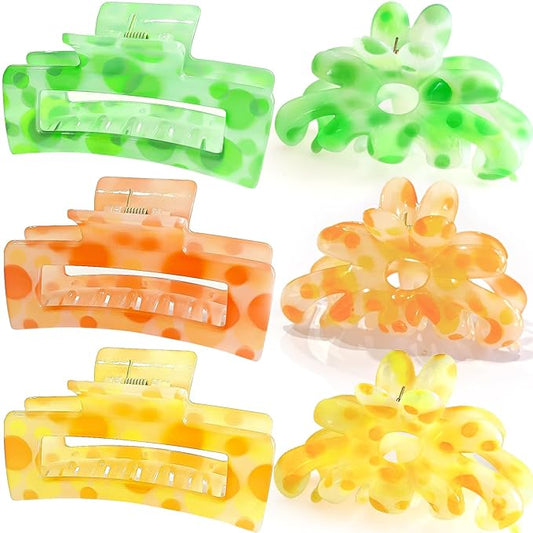 ISCRM Flower Hair Claw Clips for Women Girls,6PCS Big Cute Claw Clips for Thick Thin Hair Clups,Kawaii Womens Hair Claws,Beach Hair Accessories Summer Essentials (polychromatic)