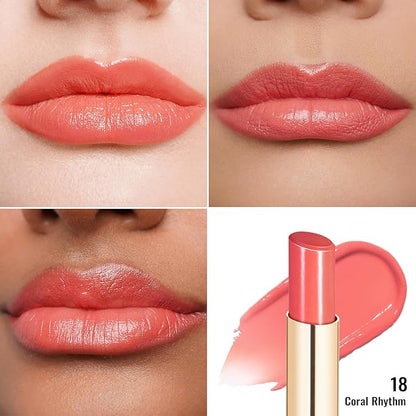 Oulac Shine Orange Lipstick for Women, 2 in 1 Glossy Coral Orange Tinted Lip Balm, Hydrating Lipstick for Dry Lips, Moisture Shine Juicy Finish Vegan 2.2g/0.07oz (18)