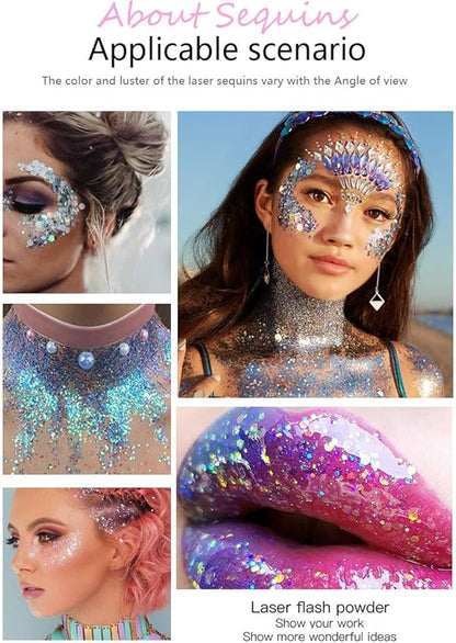 2 Color Body Glitter Gel, Neon Outfit Glow Party for Face and Body Hair Face Nail Glitter Stick Highlighter Makeup. (01-Blue&04-Rose)