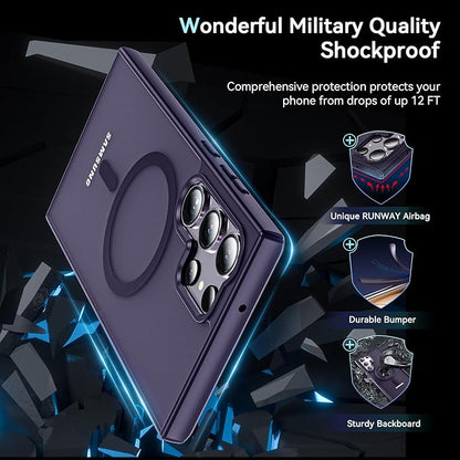 OWKEY for S23 Ultra Case 6.8'', Magnetic Samsung Galaxy S23 Ultra Case for Magsafe, [Shockproof Military] Translucent Back Slim Bumper Cover Phone Case Galaxy S23 Ultra Case, Purple