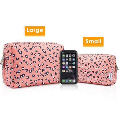 Narwey Cute Cheetah Makeup Bag Travel Cosmetic Bag Organizer Toiletry Bag Make Up Bags with Compartments for Women Girls (Large, Leopard)