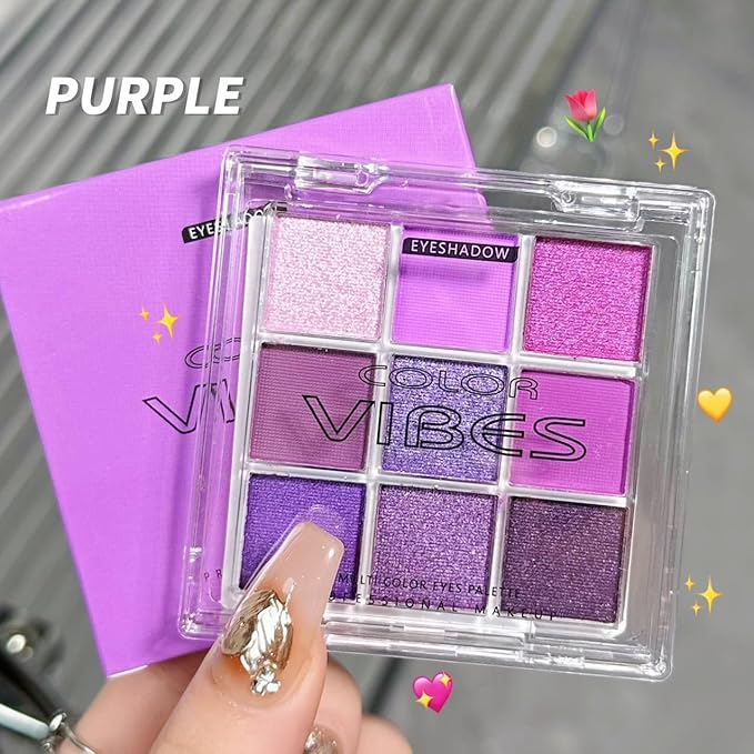 9 Colors Eyeshadow Palette - Purple Eyeshadow Theme, High Pigmented Blendable Matte & Glitter Shimmer Finishes, 24-Hour Long Lasting Mauve Eye Makeup for Christmas & Music Festivals(Purple)
