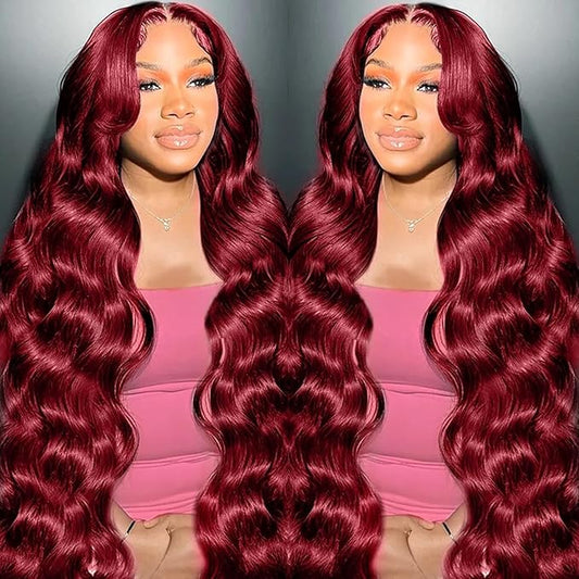 99j Burgundy Lace Front Wigs Human Hair 13x6 Body Wave Lace Front Wigs Human Hair Pre Plucked Glueless Red Wig Wine Red Wigs for Women Reddish Brown 180 Density 20 Inch