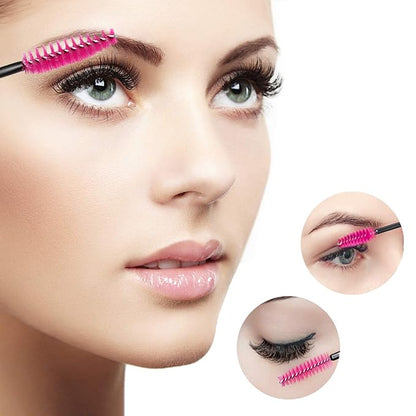 100PCS Disposable Eyelash Mascara Brushes for Eye Lashes Extension Eyebrow and Makeup(Rose)