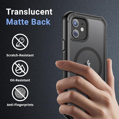 for iPhone 12 Case/iPhone 12 Pro Case, [Compatible with MagSafe][Military Grade Drop Protection][Heavy Duty Protection][Non-Slip][Shockproof] with 2-Layer Durable Bumper Phone Case 6.1''-Black