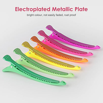 Neon Hair Clips, AIMIKE 6 Pcs Duck Billed Hair Roller Clips for Professional Hairstyling and Cutting - 4.3" Long