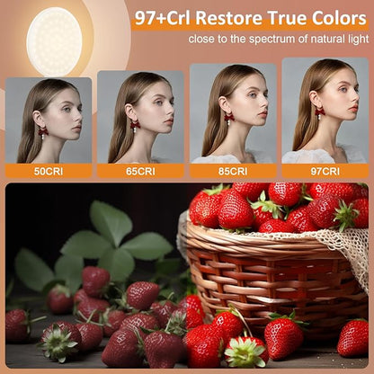 60 LED Ring Light, Rechargeable Selfie With Front & Back Clip, 2500-6500K Portable Phone, Adjustable 3 Modes for iPhone, iPad, Tablet, Laptop, CRI97+, 90 Grams (White)