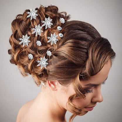 40 Pieces Bridal Hair Pins, Clips and Barrettes with Crystal Pearl Flowers, Women's Proms Hair Jewelry Accessories, Gift Stocking Stuffers for Girls