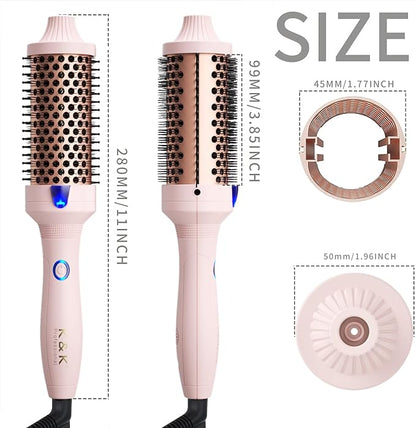 K&K Thermal Brush Curling Iron 1.77 Inch Ceramic Tourmaline Ionic Hair Styler for Loose & Voluminous Curls, Dual Voltage for Long Hair