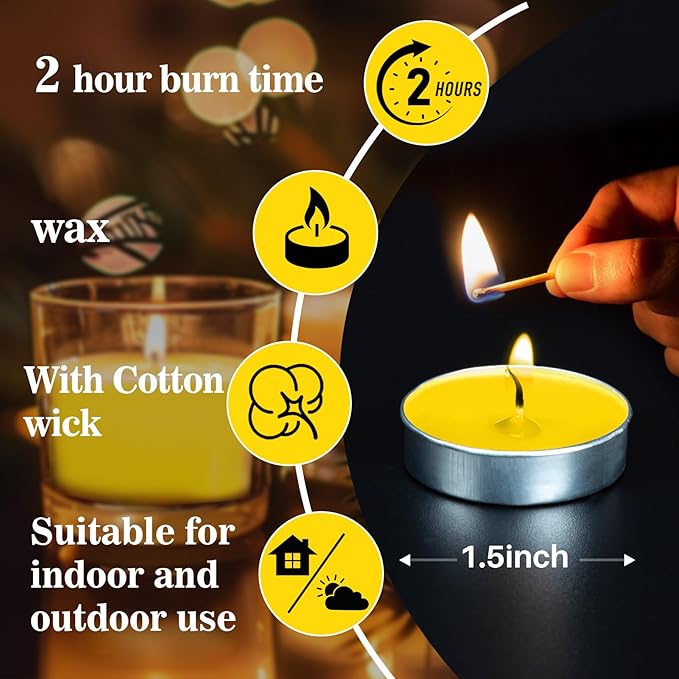 Yellow Green Tealight Candles Bulk - Tea Candles Lights Mini Votive Candle with Cotton Wick for Home,Pool,Shabbat,Wedding,Emergencies,Halloween,Christmas,Thanksgiving