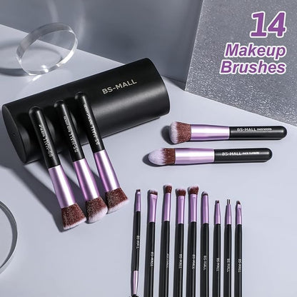 BS-MALL Makeup Brushes Premium Synthetic Foundation Powder Concealers Eye Shadows 14 Pcs Purple