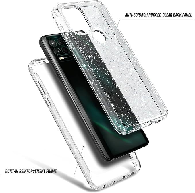 NZND Case for Motorola Moto G Stylus 5G with [Built-in Screen Protector], Full-Body Protective Shockproof Rugged Bumper Cover, Impact Resist Phone Case Cover (Crystal Glitter Clear)