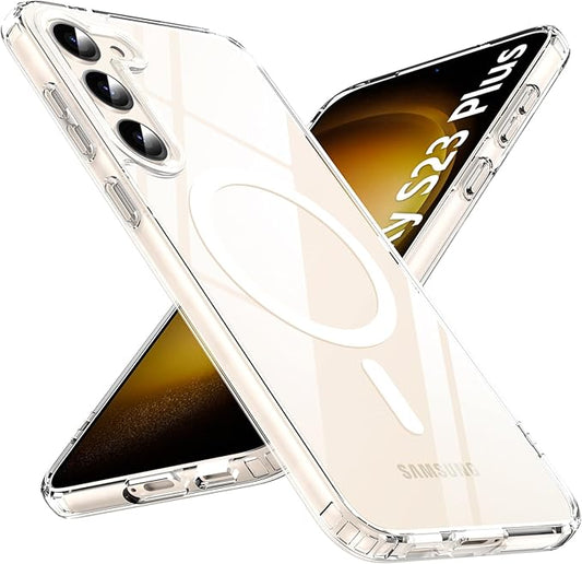 OWKEY for Samsung Galaxy S23 Plus Case 6.6'', Magnetic S23 Plus Case Compatible with Magsafe, [Military Grade Shockproof] Transparent Back Slim Bumper Cover Phone Case, Clear