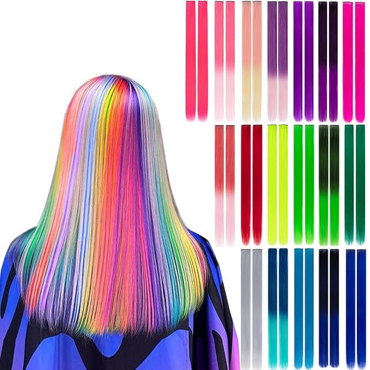 36 Pcs Colored Clip in Hair Extensions 20 Inch Long Straight Party Highlights Colorful Hair Extensions Synthetic Hairpieces for Women Kids Girls(18 colored)