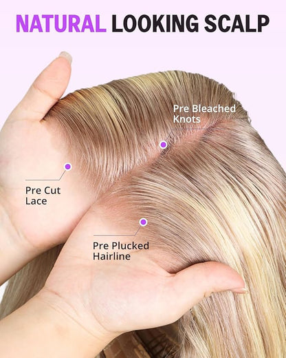 P10/613 Lace Front Wig Human Hair Glueless Blonde Bob Wig Human Hair Pre Plucked Pre Cut 6x5HD Lace Closure Short Bob Wig for Women 10 Inch